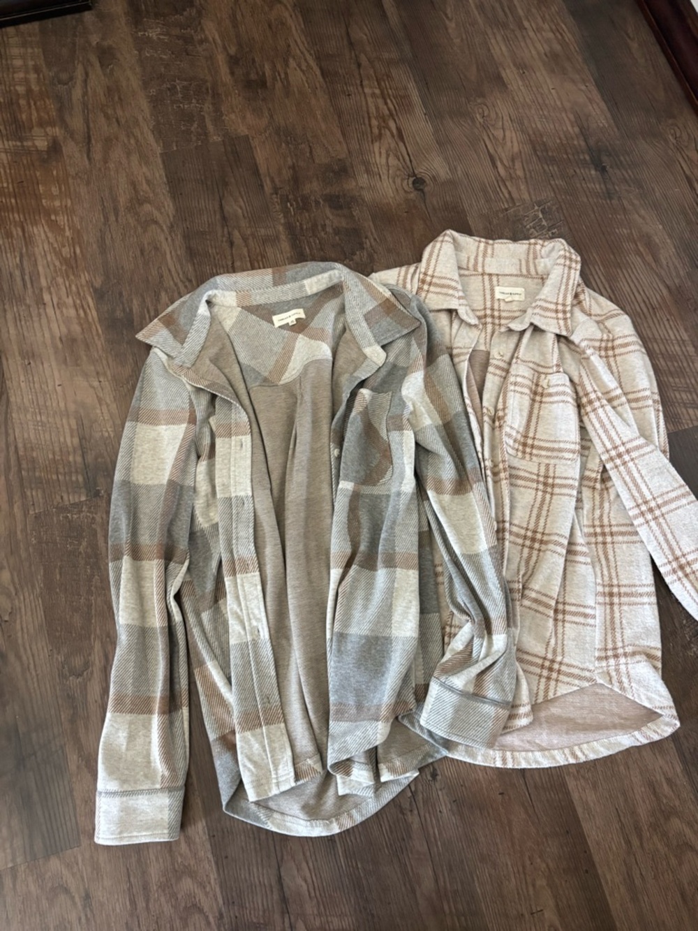 Thread & Supply Cream and Brown Plaid Shirt Jacket